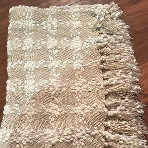 Cream Textured Throw Blanket with Fringe